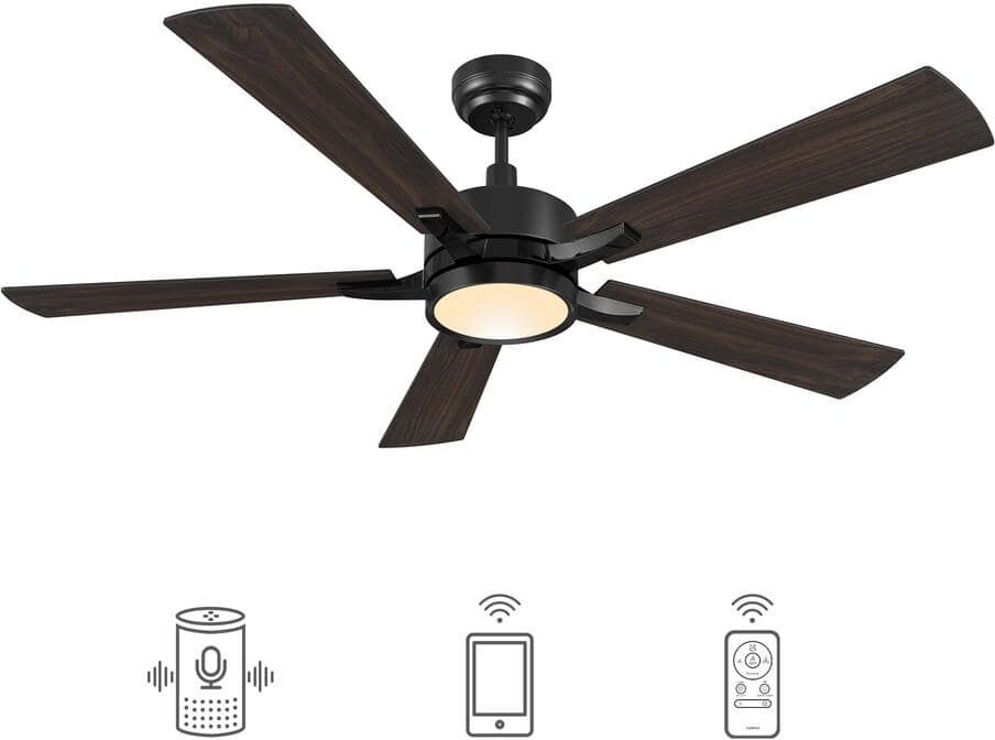 CARRO Apex 56 in. Dimmable LED Indoor/Outdoor Black Smart Ceiling Fan, with Light and Remote, Works with Alexa/Google Home