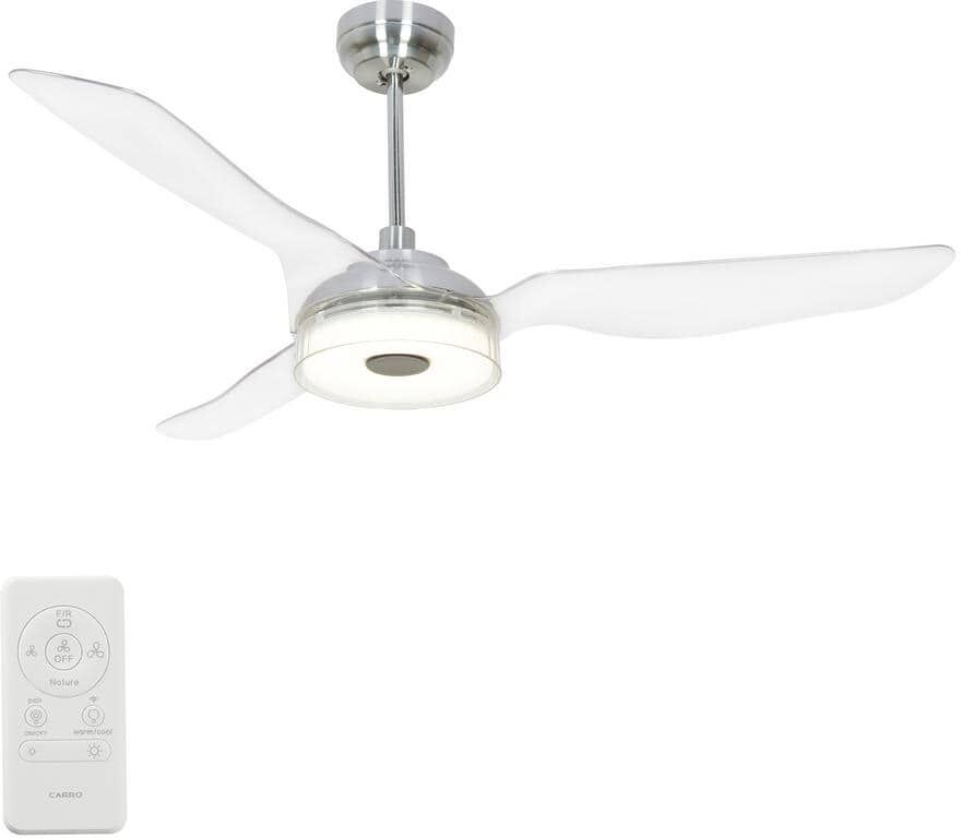 CARRO Finley II 56 in. Integrated LED Indoor/Outdoor Nickel Smart Ceiling Fan Light, Remote Works with Alexa/Google Home/Siri