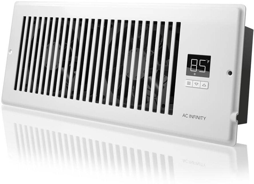 Infinity Airtap T4 120 CFM 4 in. x 12 in. Quiet Register Booster Fan with Thermostat Control, Heating Cooling AC Vent, White