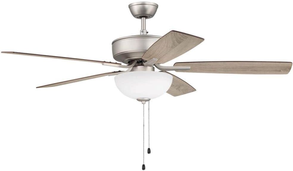 CRAFTMADE Pro Plus 211 52 in. Indoor Brushed Satin Nickel Finish Dual Mount Ceiling Fan w/Reversible Blades & White Bowl Light