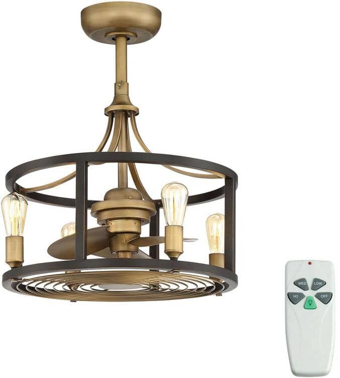 Hampton Bay Bardeau Indoor/Outdoor 21-1/2 in. Vintage Brass Dual Mount Farmhouse Ceiling Fan with Light Kit and Remote Control