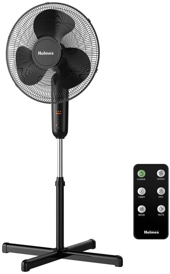 Holmes 16 in. Oscillating Digital Stand Fan Black 3 Speed with Remote Control