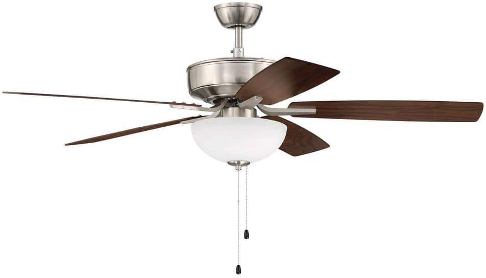 CRAFTMADE Pro Plus 211 52 in. Indoor Brushed Satin Nickel Finish Dual Mount Ceiling Fan w/White Blades & White Bowl Light Kit