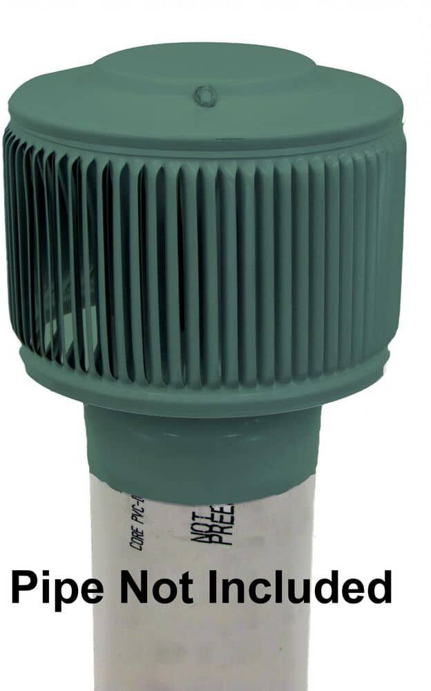 Active Ventilation 4 in. D Aluminum Aura PVC Static Roof Vent Cap with Adapter for Sch. 40 or Sch. 80 PVC Pipe in Green