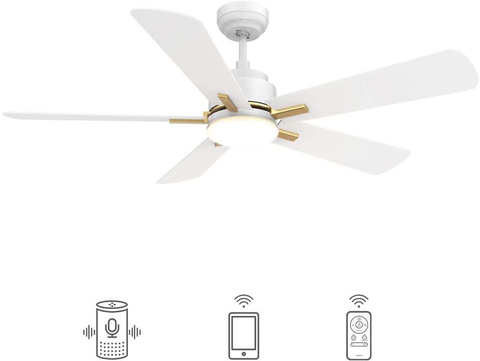 CARRO Apex 52 in. Integrated LED Indoor/Outdoor White Smart Ceiling Fan with Light and Remote, Works with Alexa/Google Home