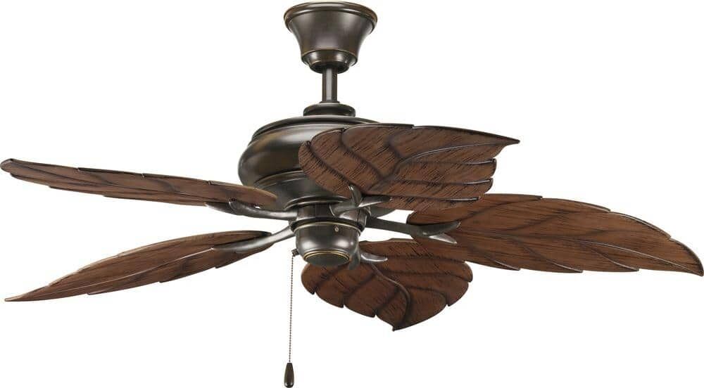 Progress Lighting AirPro 52 in. Indoor or Outdoor Antique Bronze Tropical Ceiling Fan with Palm Leaf Blades