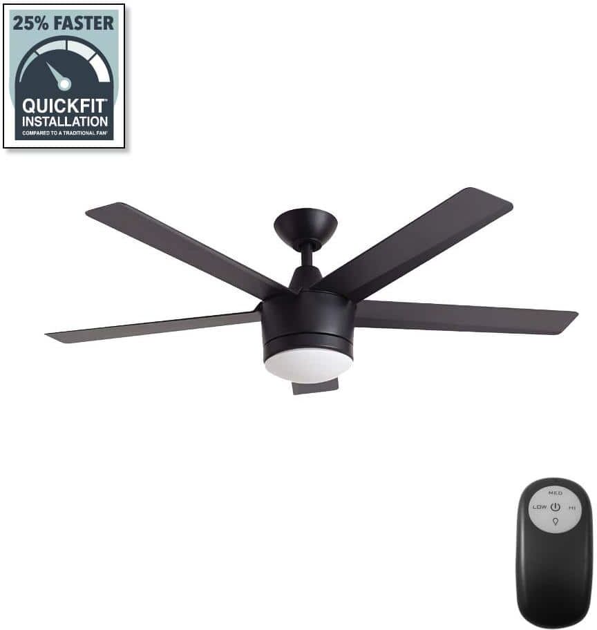 Home Decorators Collection Merwry 52 in. Integrated LED Indoor Matte Black Ceiling Fan with Light Kit and Remote Control