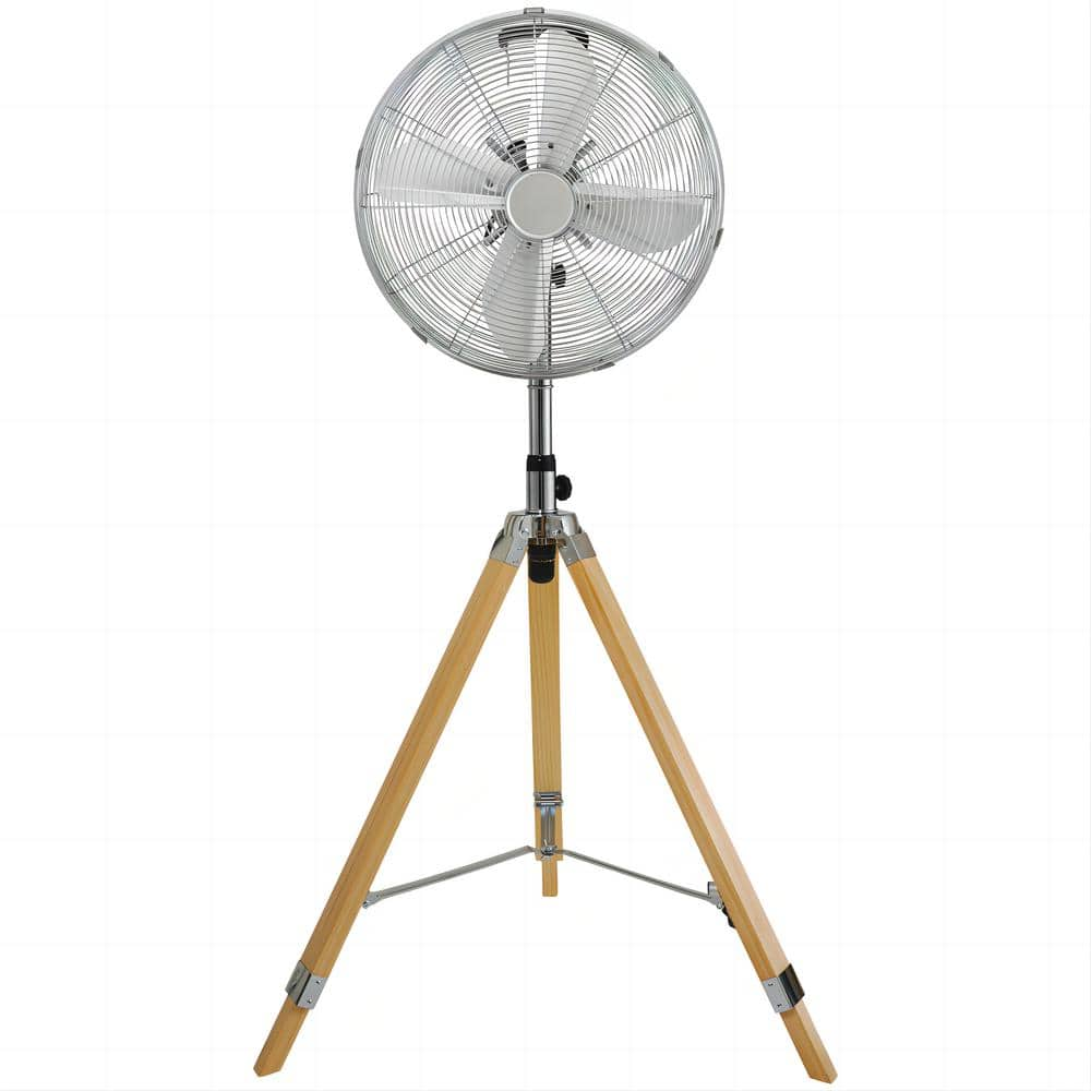 dubbin Vintage Tripod Fan: Retro Style Stand Fan for Home Air Circulation with 3 Speeds and Adjustable Height, Silver - 16 in.