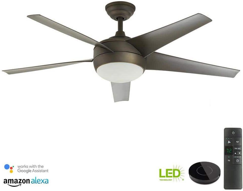 Home Decorators Collection Windward IV 52 in. Indoor LED Oil-Rubbed Bronze Ceiling Fan with Light and Remote Works with Google Assistant and Alexa