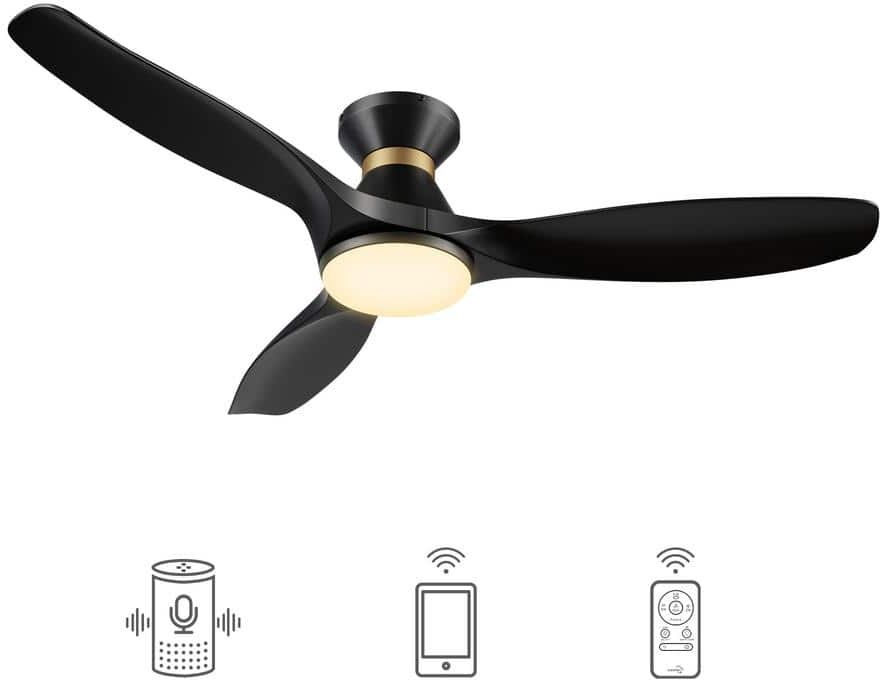 CARRO Kore 52 in. Integrated LED Indoor Black Smart Ceiling Fan with Light and Remote, Works with Alexa and Google Home