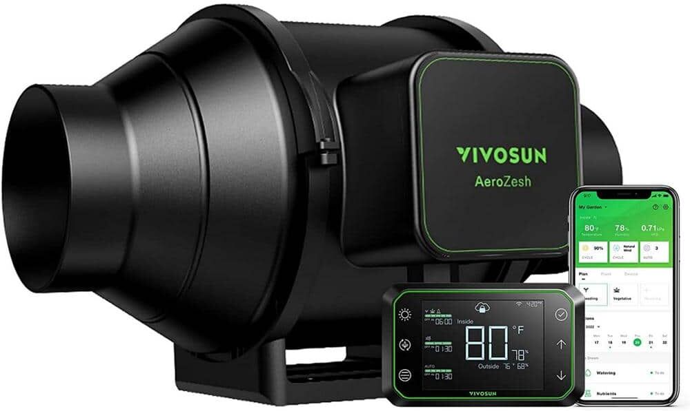 VIVOSUN AeroZesh 4 in. 208 CFM Inline Duct Fan with EC Motor and E42 WiFi-Controller for Grow Tents