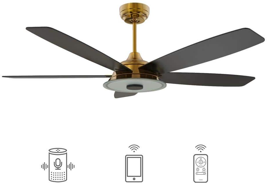 CARRO Hardley 52 in. Dimmable LED Indoor/Outdoor Gold Smart Ceiling Fan with Light and Remote, Works with Alexa/Google Home