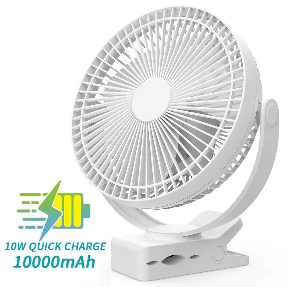 Aoibox 8 in. 4 fan speeds Desk Fan in White with Strong Airflow Sturdy Clamp for Office Desk Golf Car Outdoor Travel Camping