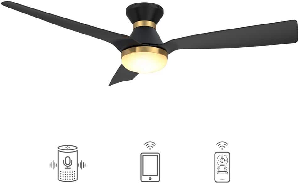 CARRO Striver 52 in. Integrated LED Indoor Black Smart Ceiling Fan with Light and Remote, Works with Alexa and Google Home