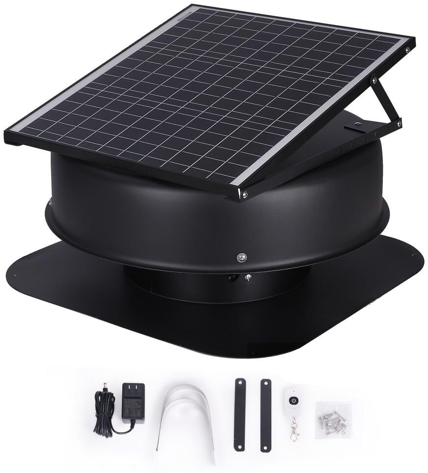 VEVOR 22 in. Solar Attic Fan 40 W 1230 CFM Large Air Flow Solar Roof Vent Fan Weatherproof Wall Fan with 110V Smart Adapter