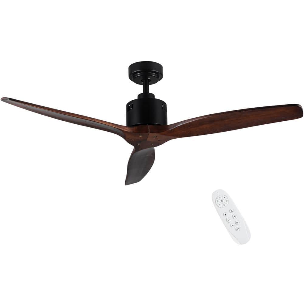 Runesay 52 in. Indoor Black Remote Flush Low Profile Ceiling Fan in Antique Brown with Solid Wood Blade (without Light)