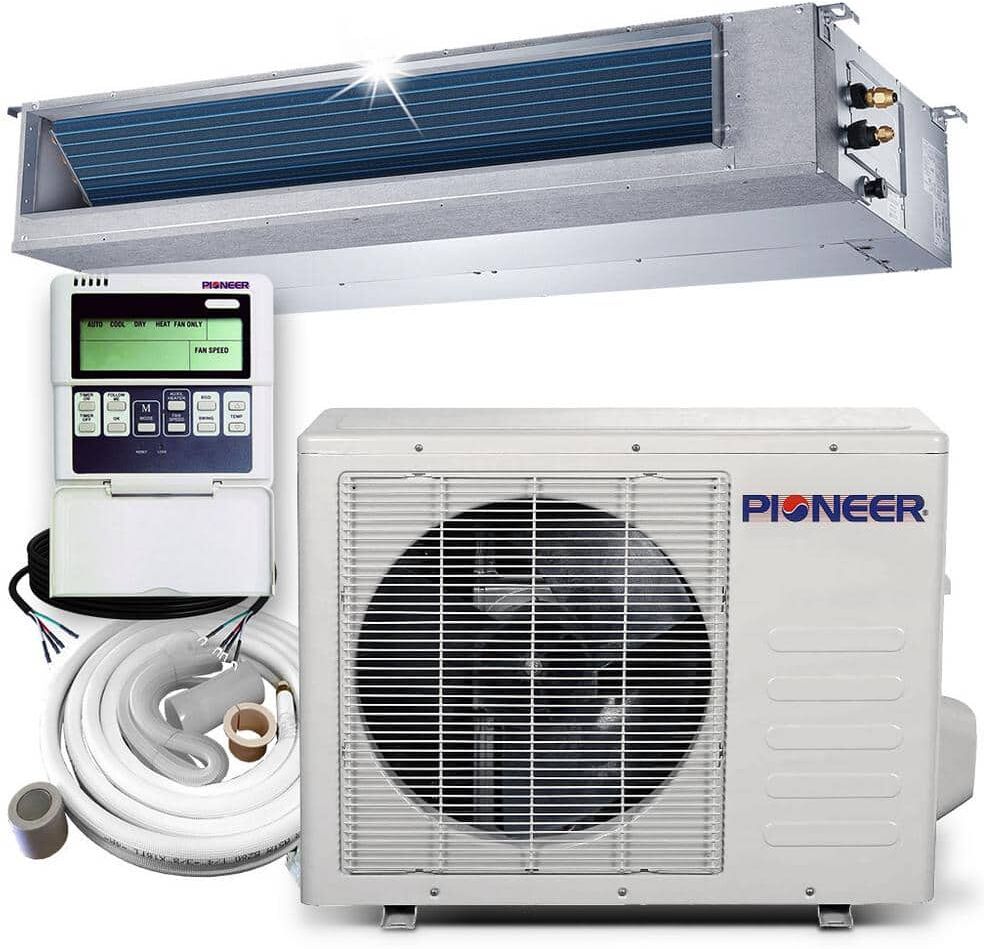 Pioneer 12, 000 BTU 1 Ton 21.5 SEER Ceiling Concealed Non Ductless Mini Split Air Conditioner with Heat Pump 208/230V