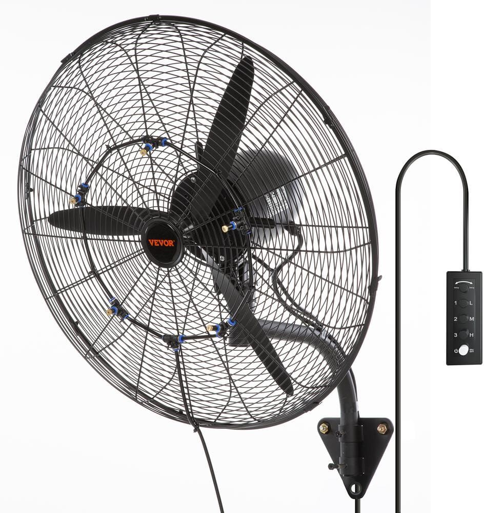 VEVOR Wall-Mount Misting Fan 24 in. 3-speed High Velocity Max. 7000 CFM Waterproof Oscillating Industrial Wall Fan