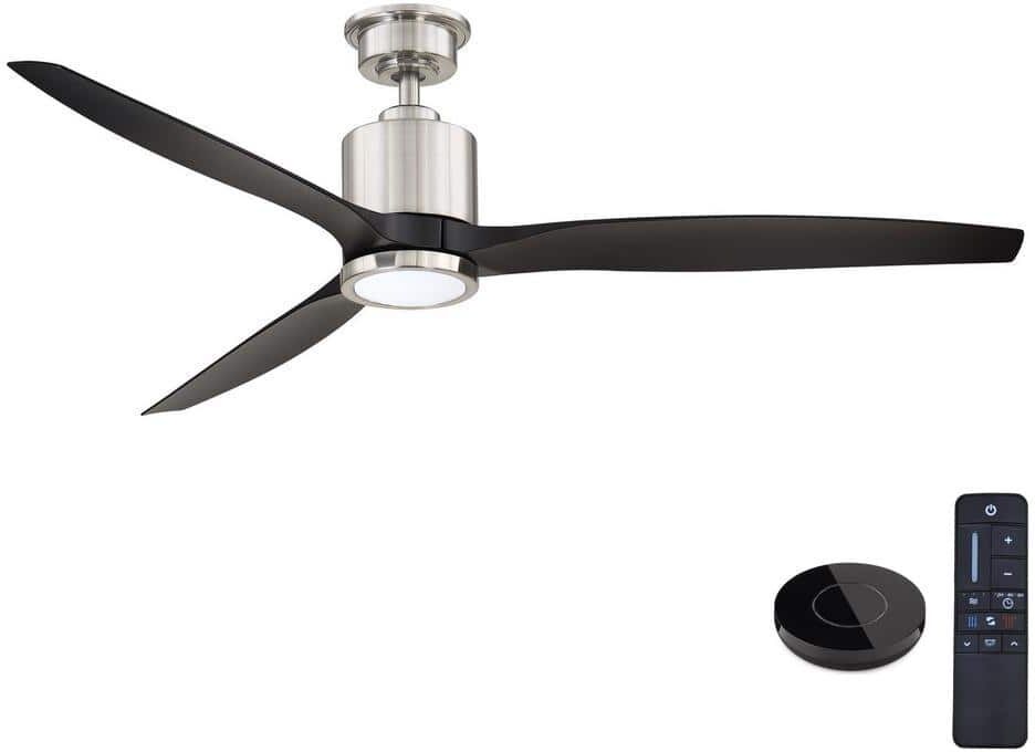 Home Decorators Collection Triplex 60 in. LED Brushed Nickel Ceiling Fan with Light and Remote Control works with Google and Alexa