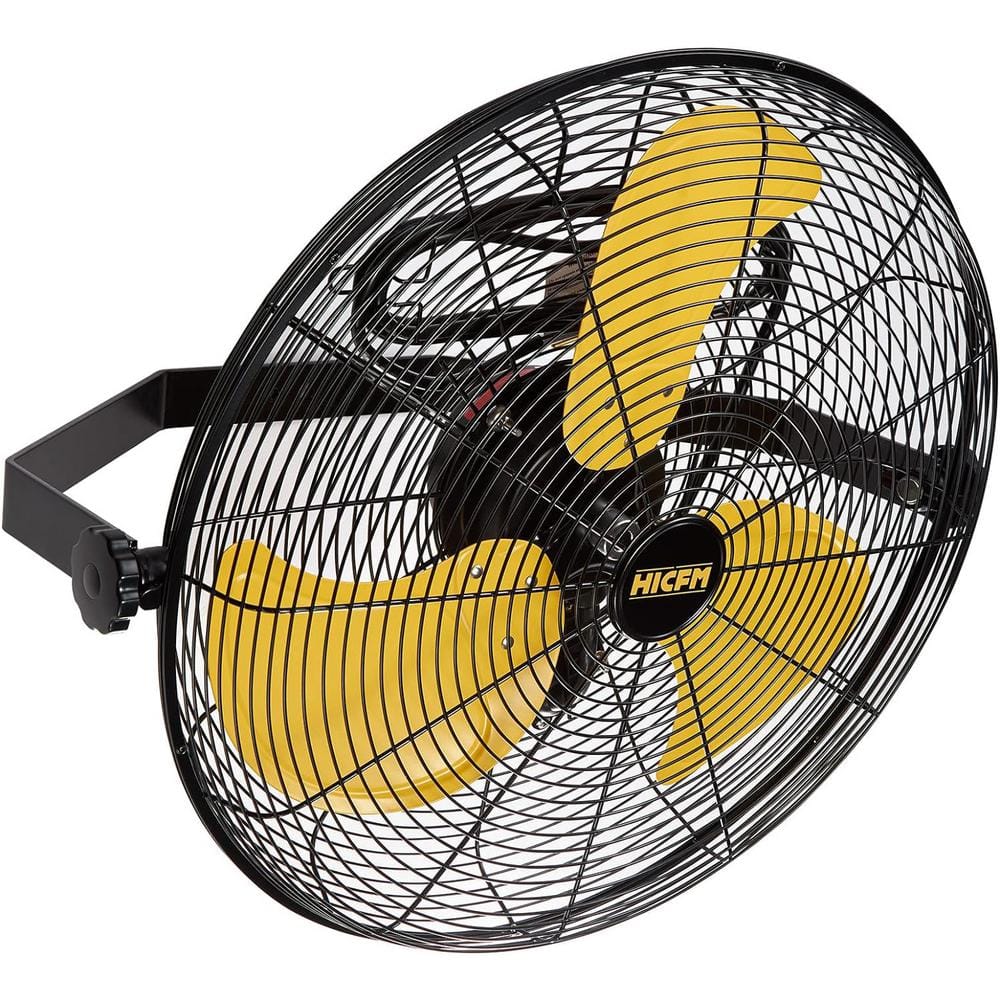 Elexnux 18 in. 3-Speeds Outdoor Wall Mounted Fan in Yellow with IP44 Enclosure Motor, Sealed Control Box, GFCI Plug
