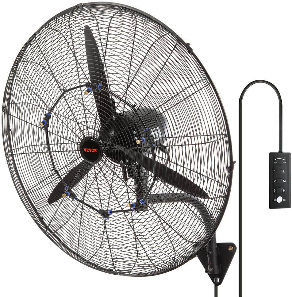 VEVOR Wall-Mount Misting Fan 30 in. 3-Speed High Velocity Max. 9500 CFM Waterproof Oscillating Industrial Wall Fan