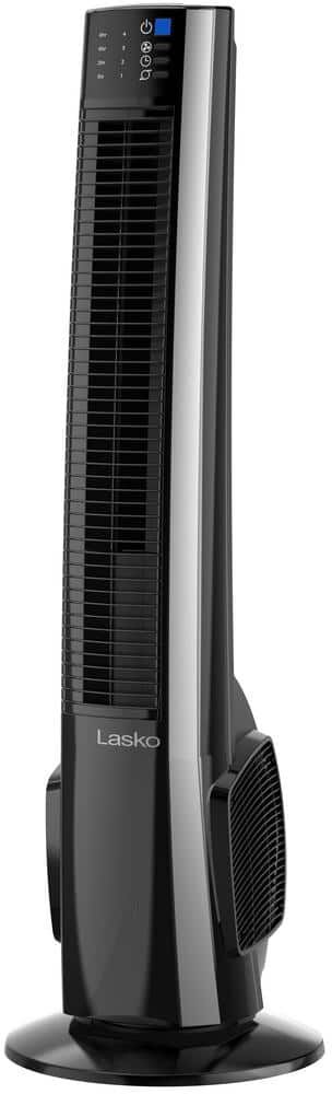 Lasko Hybrid 38 in. 4 Speed Oscillating Tower Fan with Auto Shut-Off Timer and Remote Control in Black