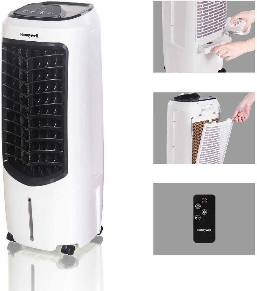 Honeywell 194 CFM 3-Speed Portable Evaporative Cooler, Quiet, Low Energy, Compact Spot Fan and Humidifier in White