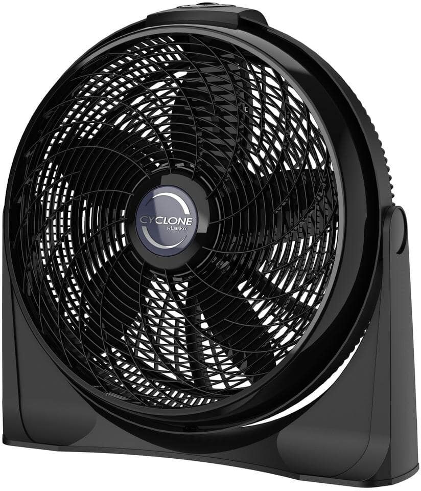 Lasko 20 in. 3 Speeds Cyclone Floor Fan in Black with 90 Degrees Tilt Adjustment, Built-In Carry Handle, Wall Mountable