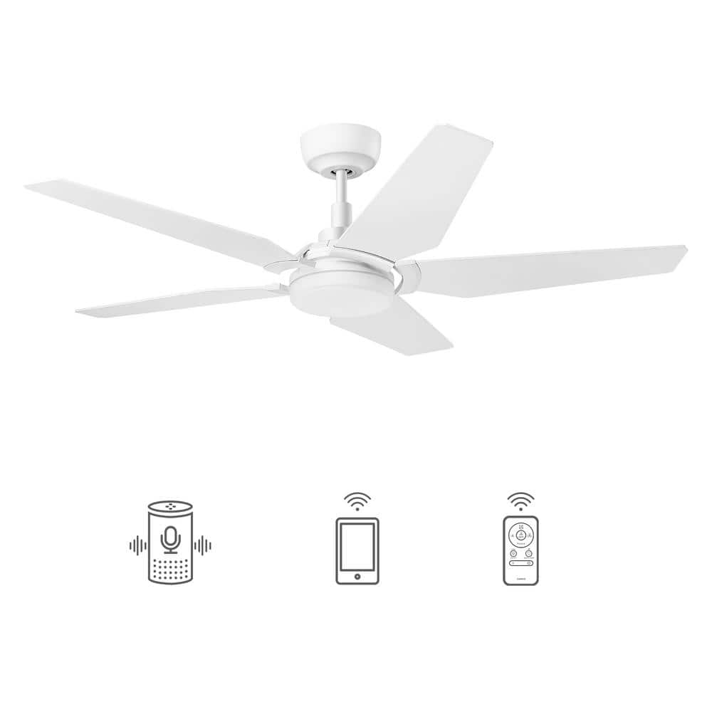 CARRO Voyager 52 in. Dimmable LED Indoor/Outdoor White Smart Ceiling Fan with Light and Remote, Works with Alexa/Google Home