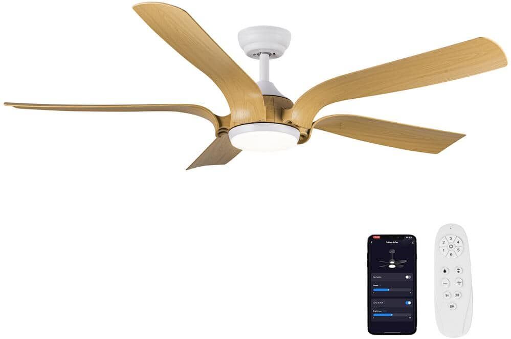 Sunpez 56 in. Smart Indoor Matte White Modern LED Ceiling Fan with Remote Control and APP Control, Reversible DC Motor