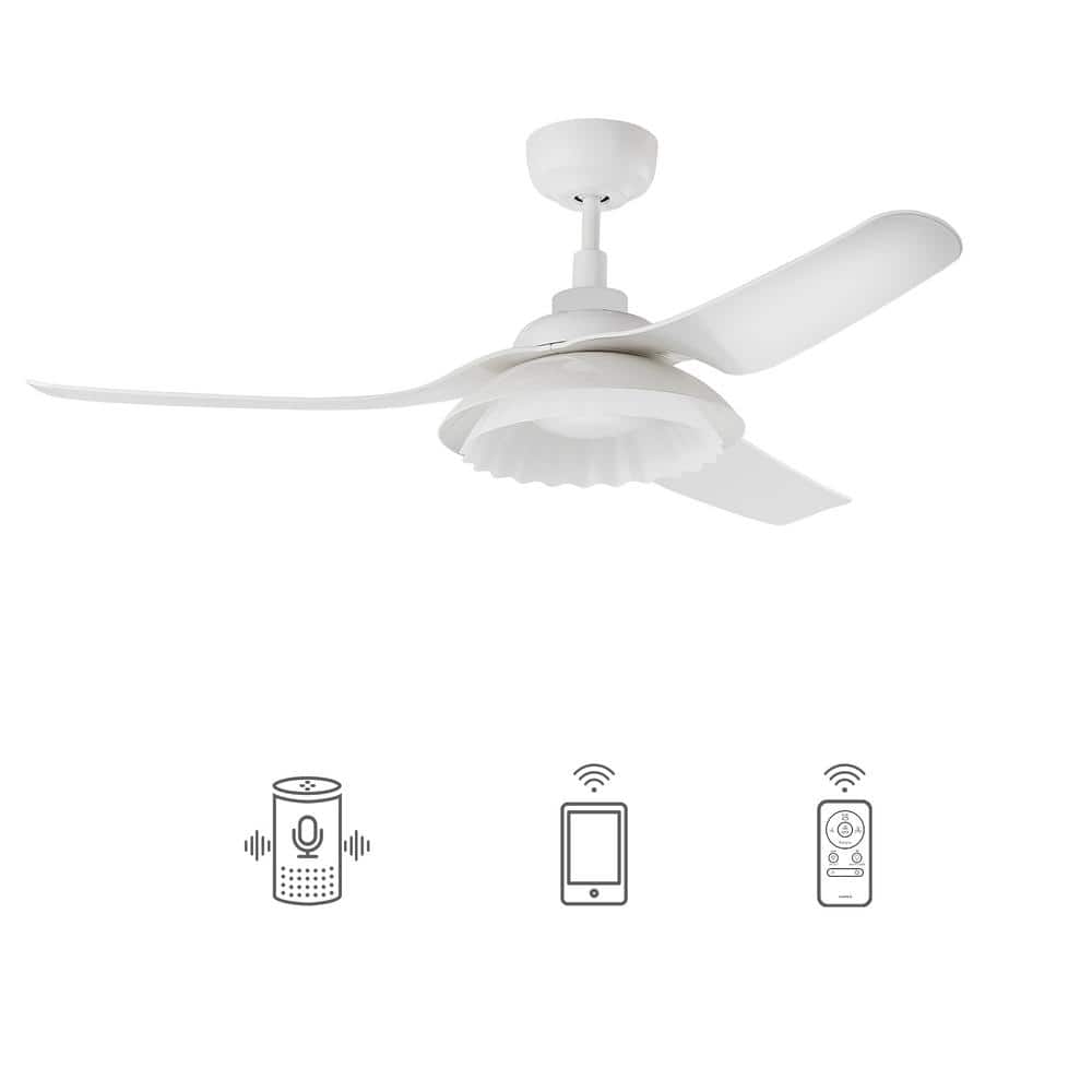 CARRO Daisy 52 in. LED Indoor/Outdoor White Smart Ceiling Fan, Dimmable Light and Remote, Works with Alexa/Google Home/Siri