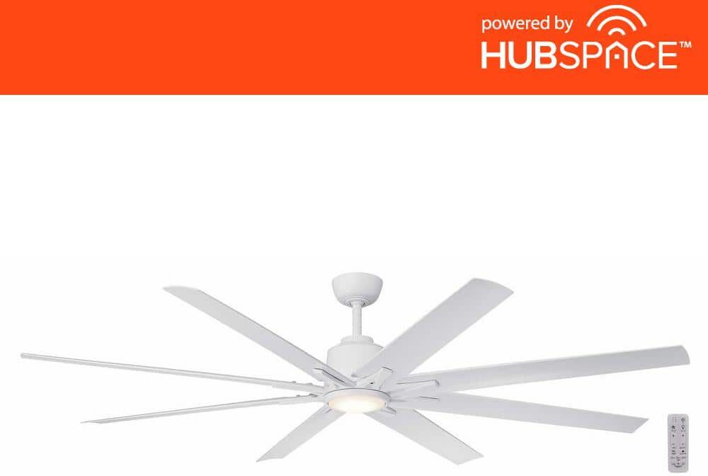 Home Decorators Collection Kensgrove II 72 in. Smart Indoor/Outdoor Matte White Ceiling Fan with Remote Included Powered by Hubspace