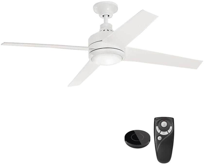 Home Decorators Collection Mercer 52 in. Integrated LED Indoor White Ceiling Fan with Light Kit works with Google Assistant and Alexa