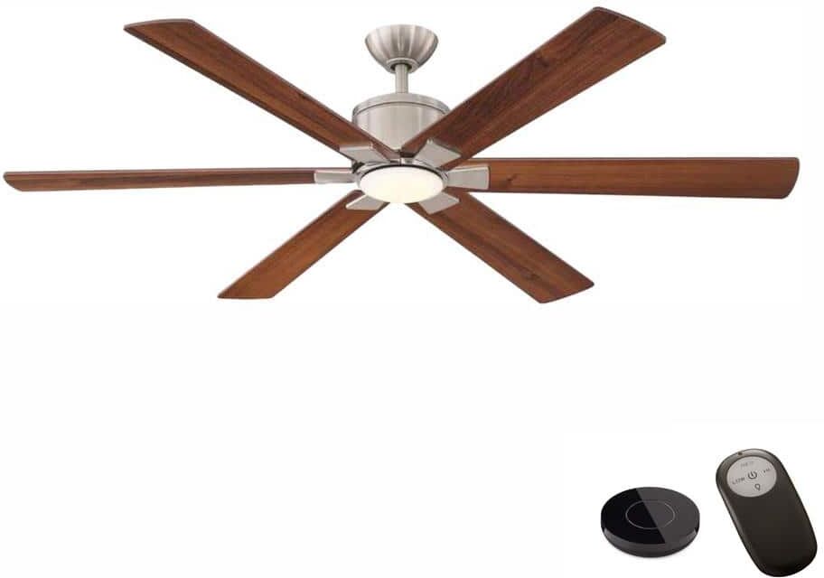 Home Decorators Collection Renwick 60 in. Integrated LED Brushed Nickel Ceiling Fan with Remote Control works with Google and Alexa