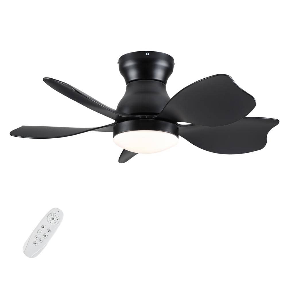 Jushua 30 in. LED Indoor Dimmable Timer Six speeds Black Smart Ceiling Fan with Remote Control for Small Children Room
