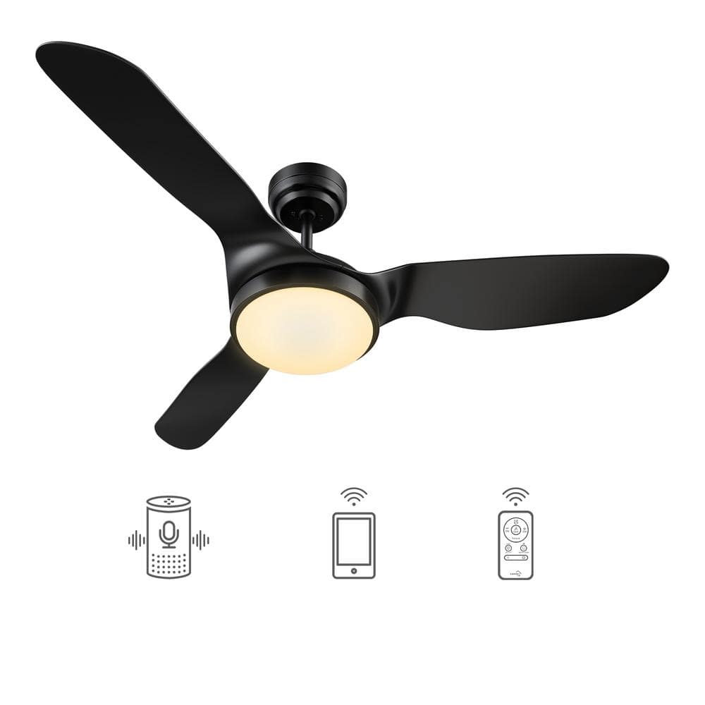 CARRO Falkirk 52 in. Integrated LED Indoor Black Smart Ceiling Fan with Light and Remote, Works with Alexa and Google Home