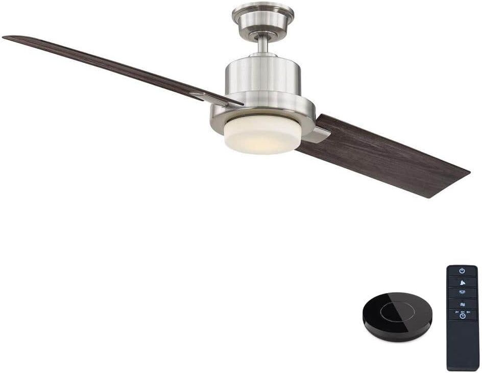 Home Decorators Collection Radley 60 in. LED Brushed Nickel Ceiling Fan with Light and Remote Control works with Google and Alexa