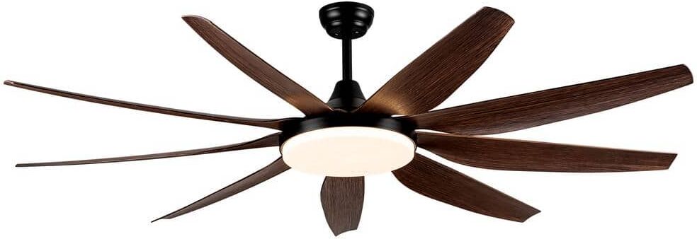 Yardreeze 71 in. LED Indoor/Outdoor Antique Brown Modern 9 Solid Wood Blade Ceiling Fan with Remote Control and 6 Gear Wind Speed