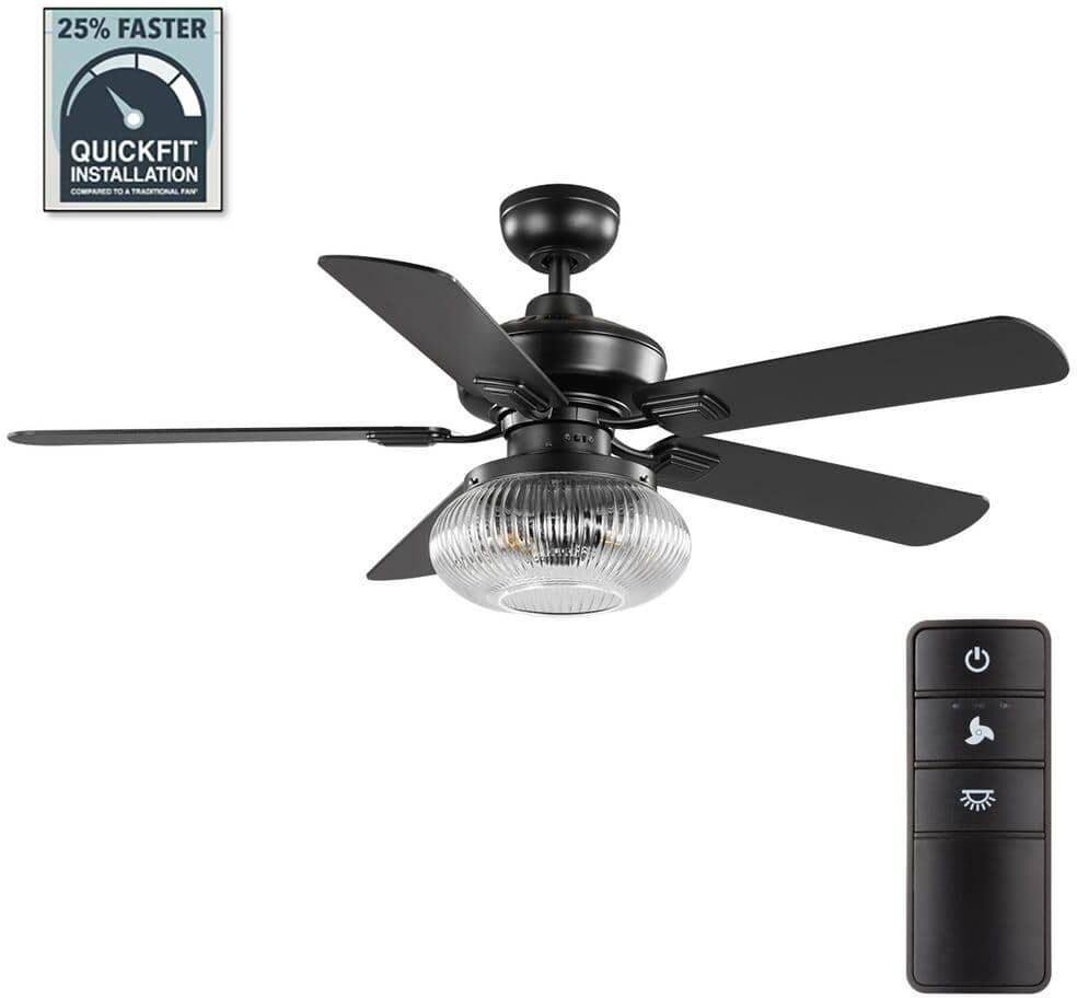 Home Decorators Collection 52 in. Rimgate Indoor Matte Black LED Ceiling Fan with Remote Control