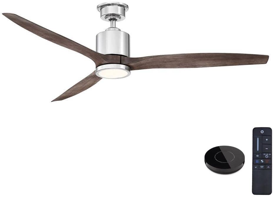 Home Decorators Collection Triplex 60 in. LED Polished Nickel Ceiling Fan with Light and Remote Control works with Google and Alexa