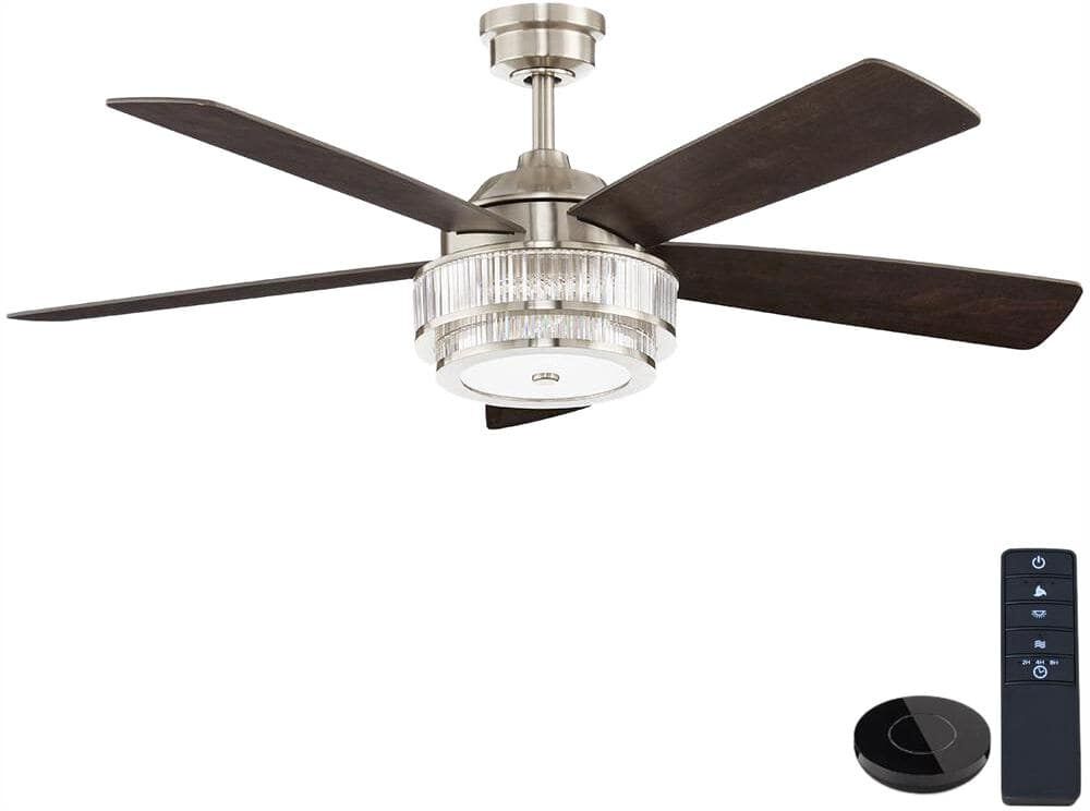 Home Decorators Collection Caldwell 52 in. Indoor Integrated LED Brushed Nickel Ceiling Fan with Light Kit Works with Google Assistant and Alexa