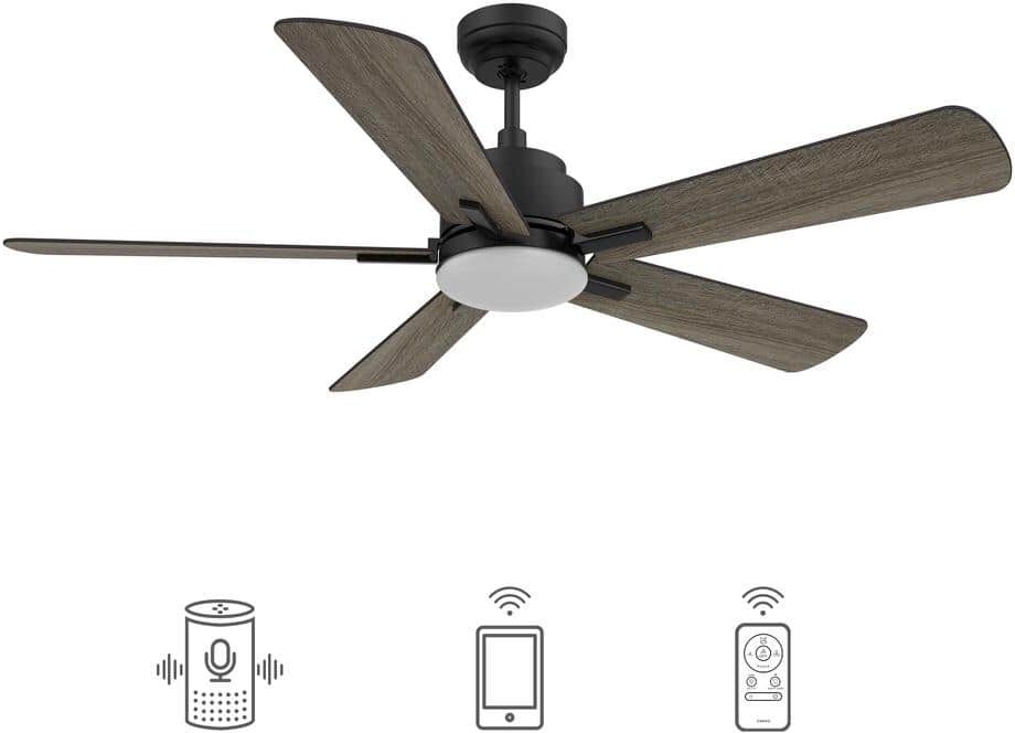 CARRO Apex 52 in. Integrated LED Indoor/Outdoor Black Smart Ceiling Fan with Light and Remote, Works with Alexa/Google Home