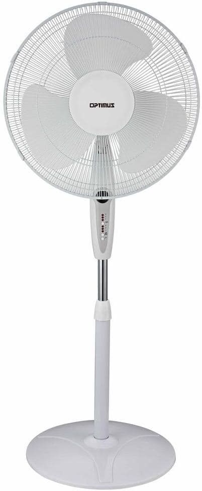 Optimus 16 in. Oscillating Stand Fan in White with Remote Control