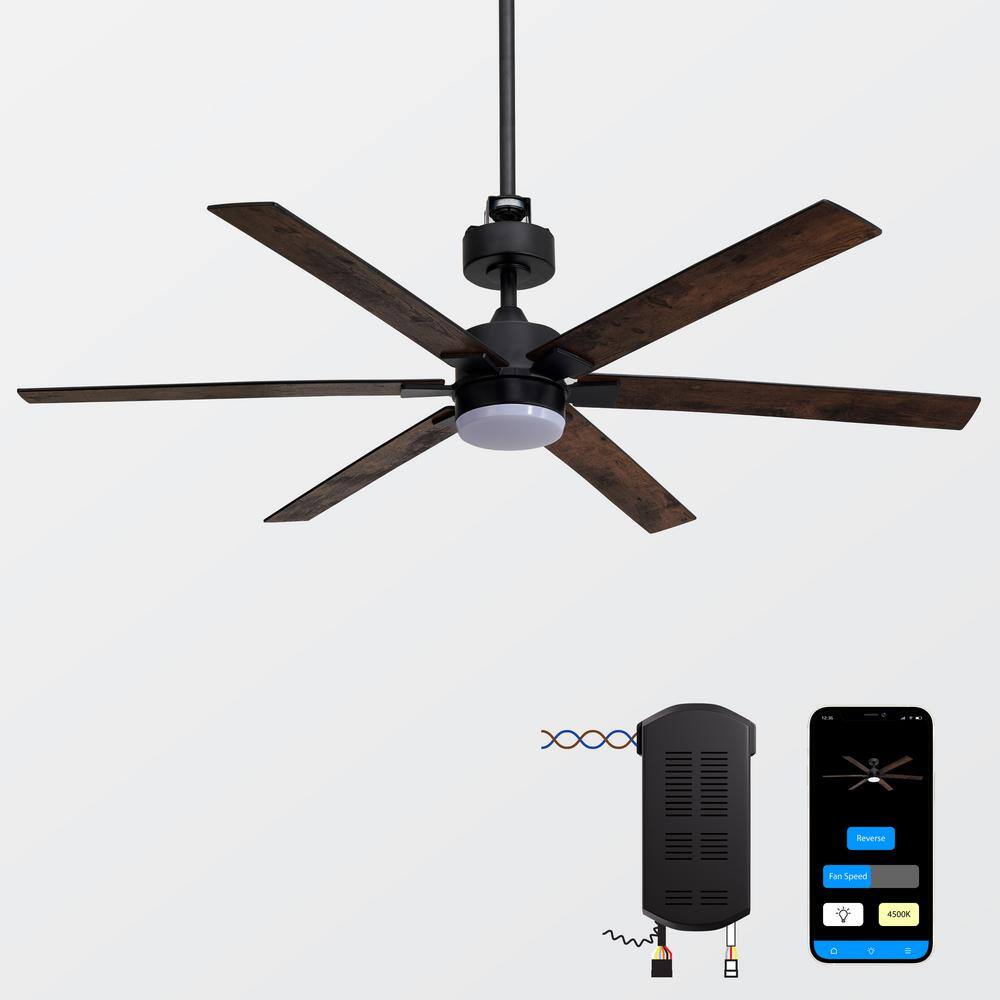 ProMounts 60 in. LED Smart 6-Blade Reversible Ceiling Fan and Light Kit(Works with Tuya Smart,Alexa and Google Assistant) - Walnut