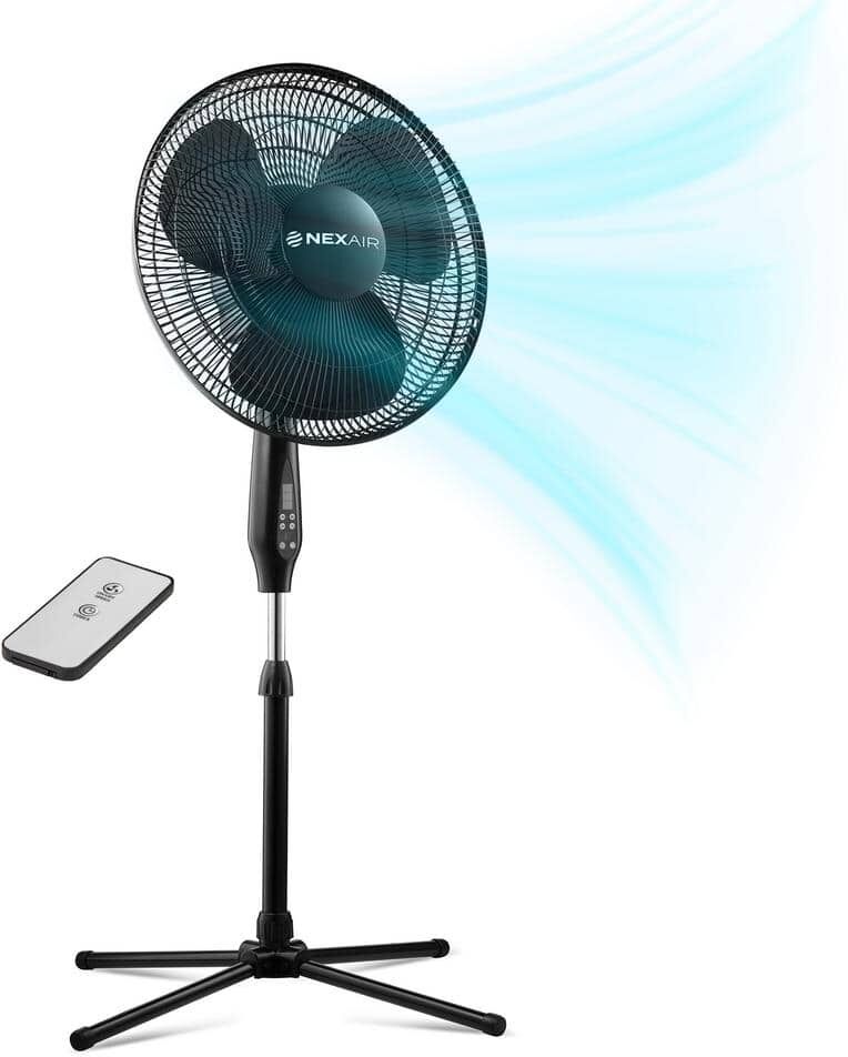 The Plumber's Choice NEXAIR Oscillating 16 in Pedestal Stand Up Fan, Quiet Operating, Remote Control, 3 Speed Standing Fan, Adjustable Height