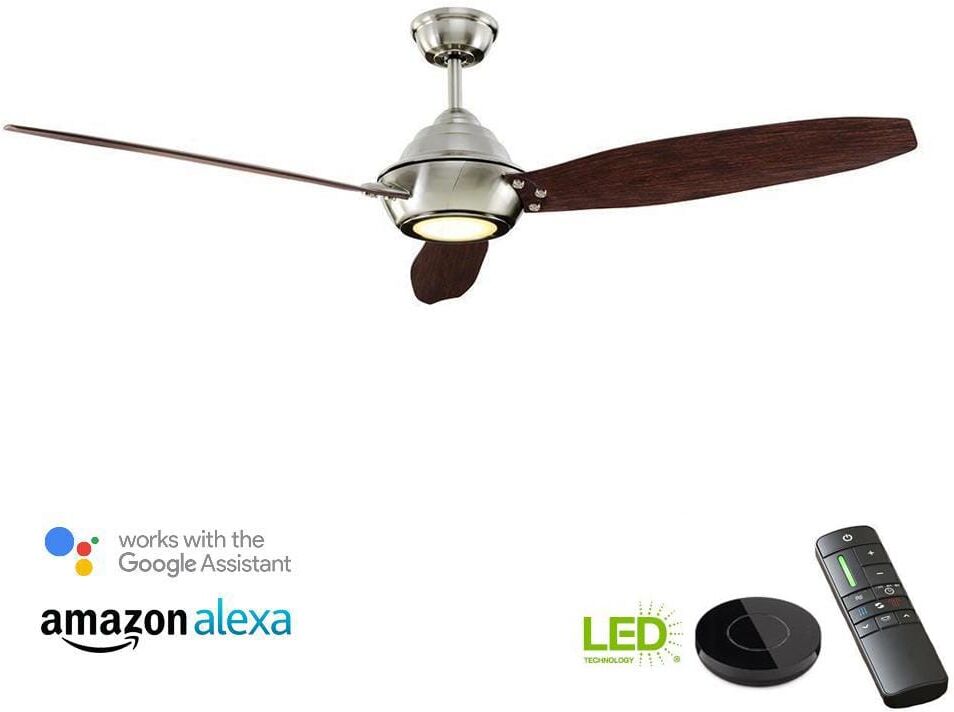 Home Decorators Collection Aero Breeze 60 in. LED Brushed Nickel Ceiling Fan with Light Kit Works with Google Assistant and Alexa