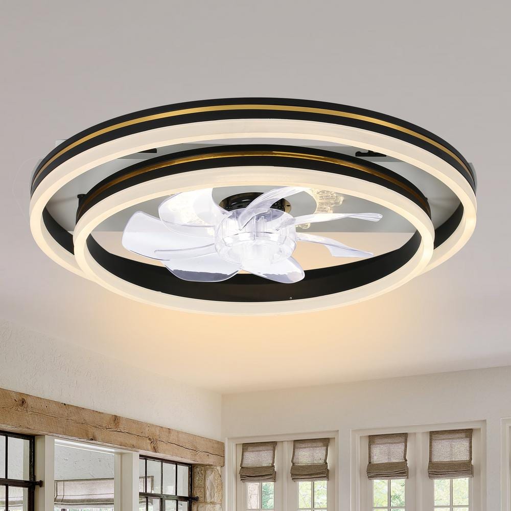 Bella Depot 20 in. LED Indoor Black Flush Mount Reversible Ceiling Fan Low Profile Fan with Dimmable Light and Smart App Remote