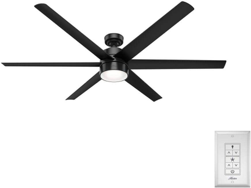 Hunter Solaria 72 in. Integrated LED Outdoor Matte Black Ceiling Fan with Light Kit and Wall Control