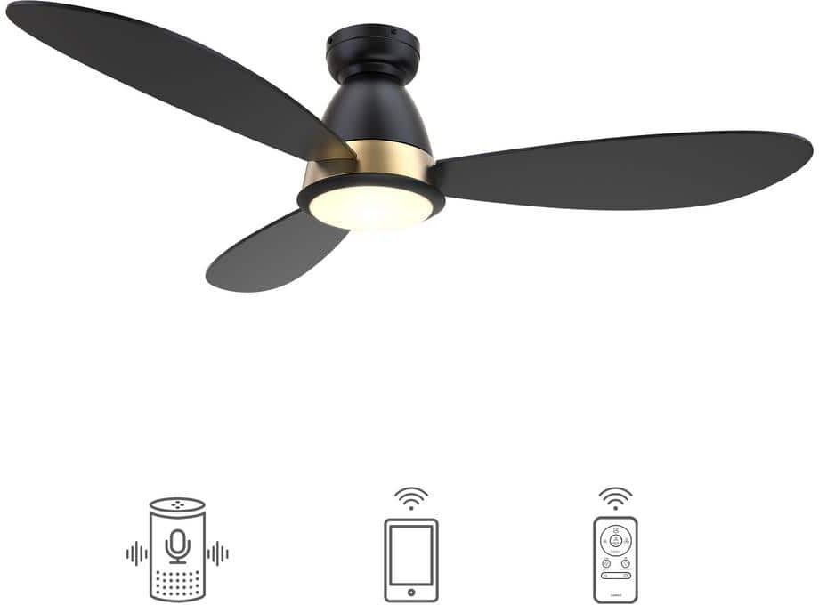 CARRO Fayette 52 in. Integrated LED Indoor/Outdoor Black Smart Ceiling Fan with Light and Remote, Works with Alexa/Google Home