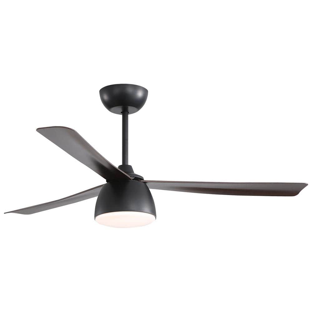 OUKANING 52 in. LED Black Modern 6-Speed Reversible Motor Ceiling Fan Light with 3 Antique Blades and Remote Control